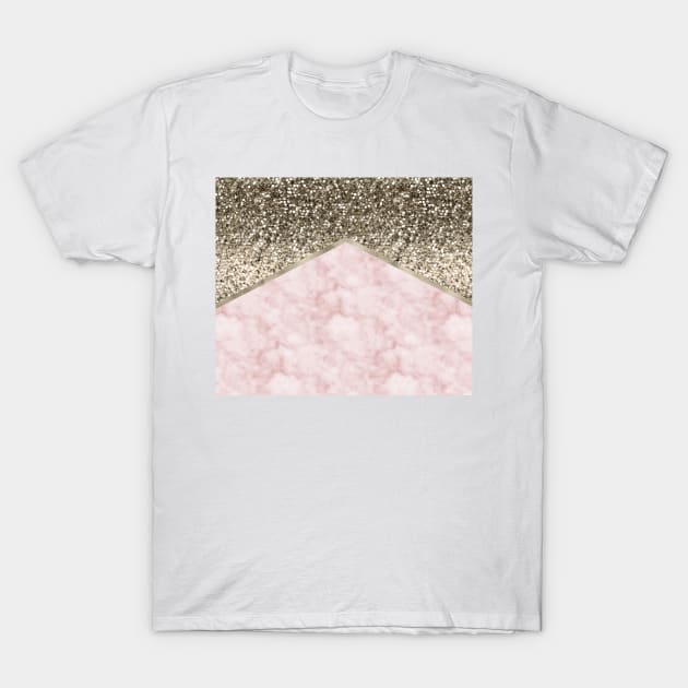 Shimmering golden chevron pink marble T-Shirt by marbleco